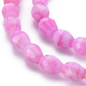 1 Strand Pink Mottled Faceted Teardrop Glass Beads